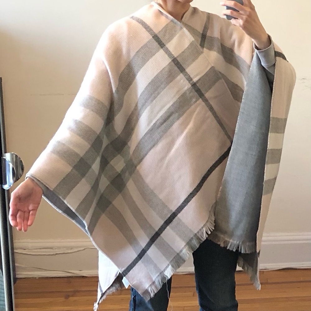 Banana Republic Pink and Gray Plaid Poncho